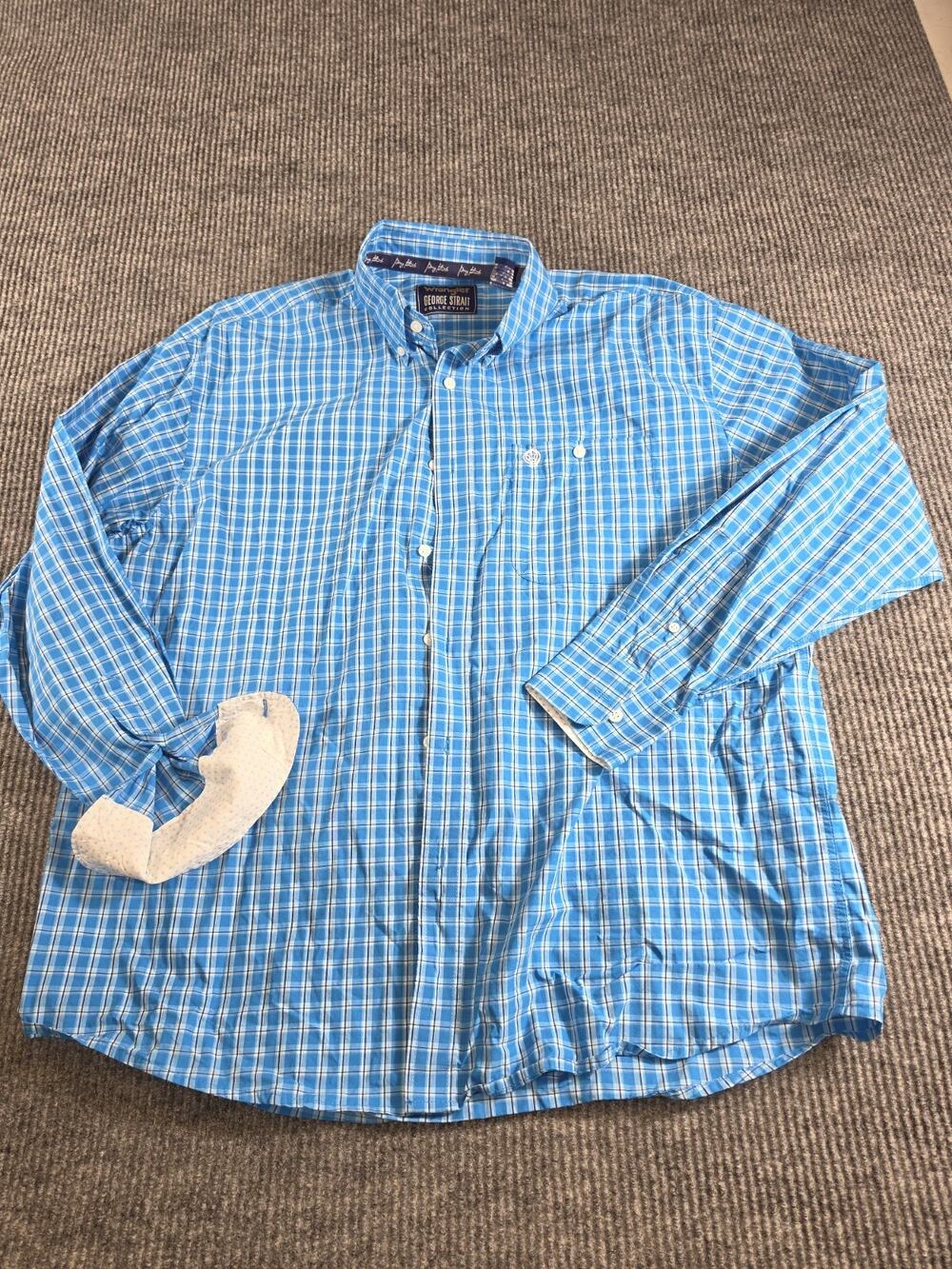 George Straight Blue Plaid Button Down Shirt By Wrangler Size